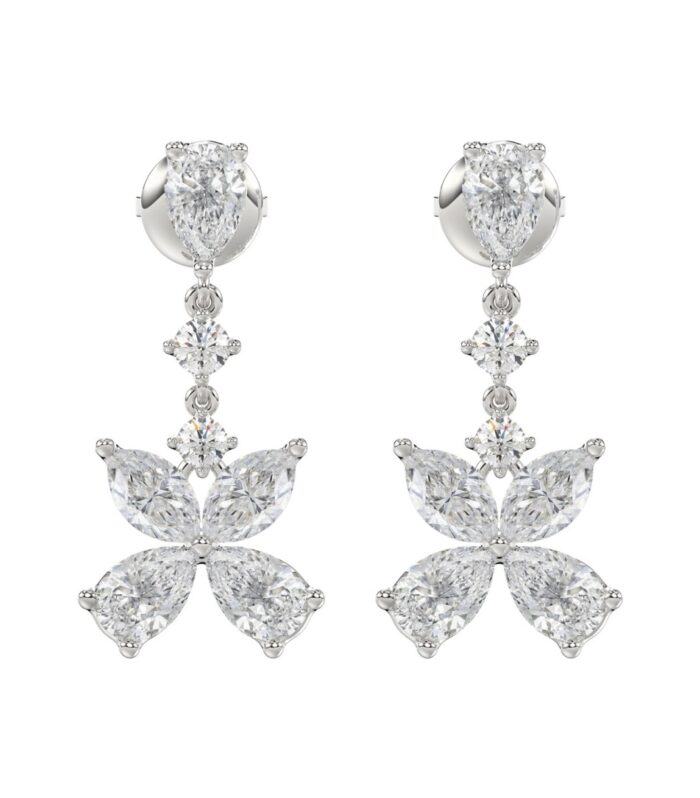 LADIES EARRINGS 3CT ROUND/MARQUISE/PEAR DIAMOND 14K WHITE GOLD