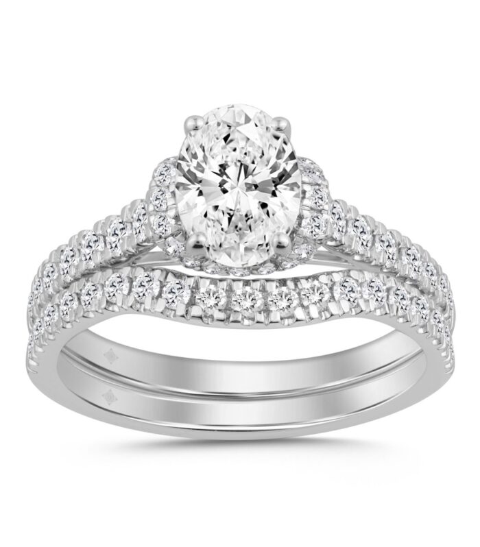 14K WHITE GOLD 1 1/2CT ROUND/OVAL DIAMOND LADIES BRIDAL SET