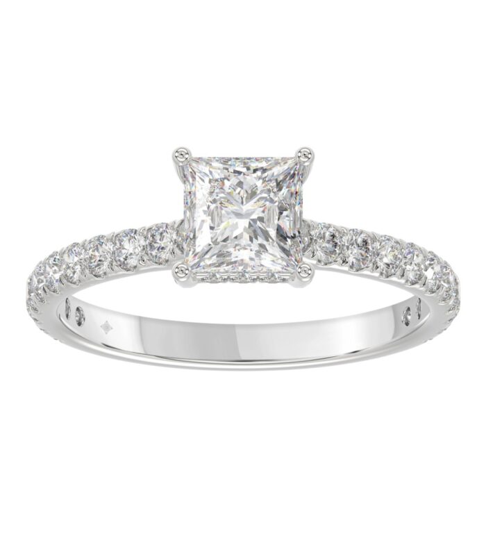 LADIES RING 1 1/2CT ROUND/PRINCESS DIAMOND 14K WHITE GOLD (CENTER STONE PRINCESS DIAMOND 1CT)