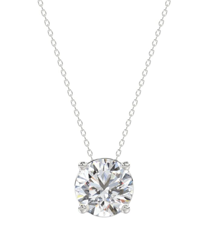 LADIES SOLITAIRE PENDANT WITH UNDER-PASS CHAIN 2.00CT ROUND DIAMOND 14K WHITE GOLD