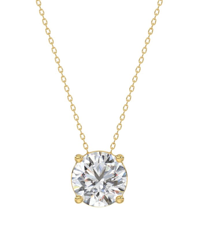 LADIES SOLITAIRE PENDANT WITH UNDER-PASS CHAIN 2.00CT ROUND DIAMOND 14K YELLOW GOLD