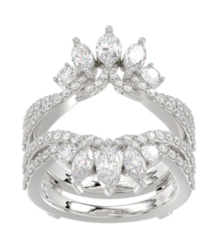 LADIES WRAP RING 2CT ROUND/MARQUISE DIAMOND 14K WHITE GOLD