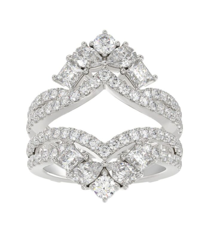 LADIES WRAP RING 2 1/2CT ROUND/PRINCESS/PEAR DIAMOND 14K WHITE GOLD