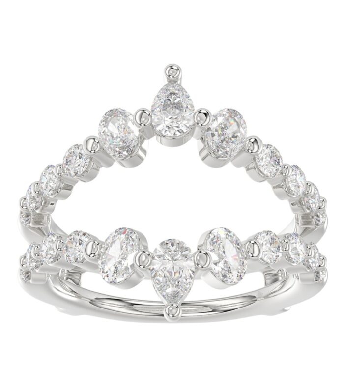 LADIES ENHANCERS RING 1 1/2CT ROUND/PEAR/OVAL DIAMOND 14K WHITE GOLD