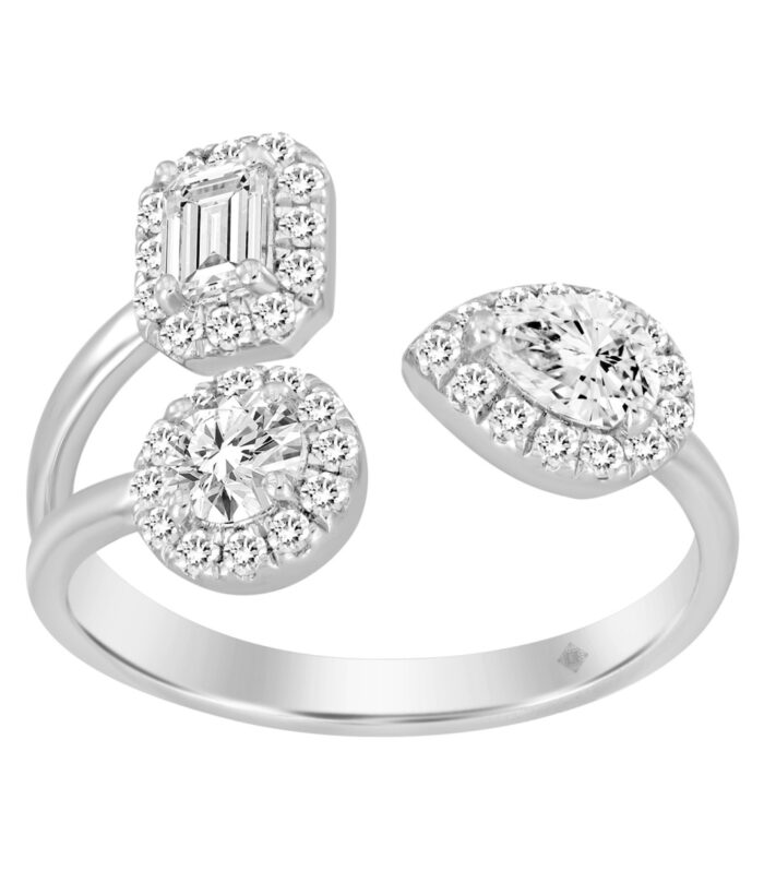 LADIES RING 1CT ROUND/PEAR/EMERALD DIAMOND 14K WHITE GOLD