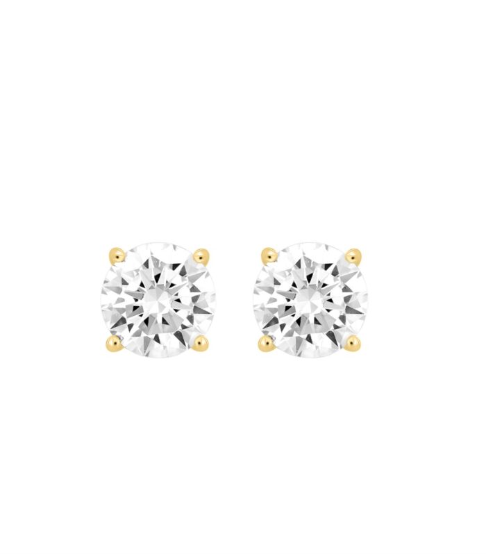 LADIES SOLITAIRE EARRINGS  4CT ROUND DIAMOND 14K YELLOW GOLD (CENTER STONE  ROUND DIAMOND 2.00CT)