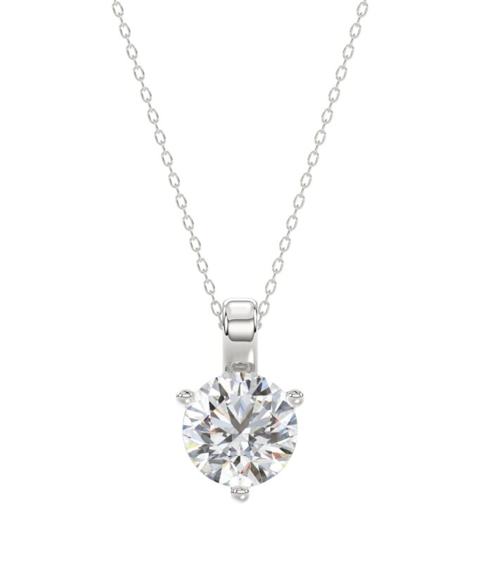 14K WHITE GOLD 1 1/2CT ROUND DIAMOND LADIES SOLITAIRE PENDANT WITH CHAIN