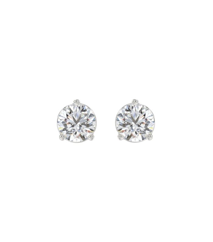 LADIES SOLITAIRE EARRINGS 1 1/2CT ROUND DIAMOND 14K WHITE GOLD