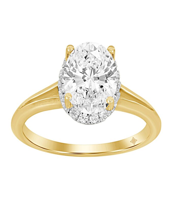 LADIES RING 2 1/6CT ROUND/OVAL DIAMOND 14K YELLOW GOLD (CENTER STONE OVAL DIAMOND 2CT )
