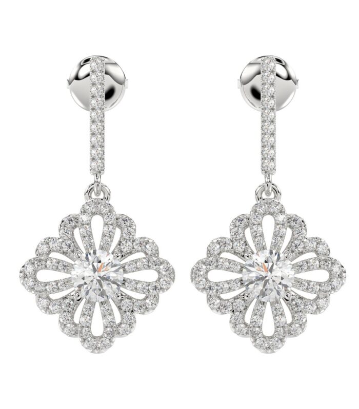 LADIES EARRINGS 1 3/4CT ROUND DIAMOND 14K WHITE GOLD