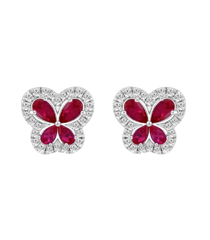 14K WHITE GOLD 1 1/2CT ROUND/PEAR DIAMOND LADIES EARRINGS (RUBY PEAR)