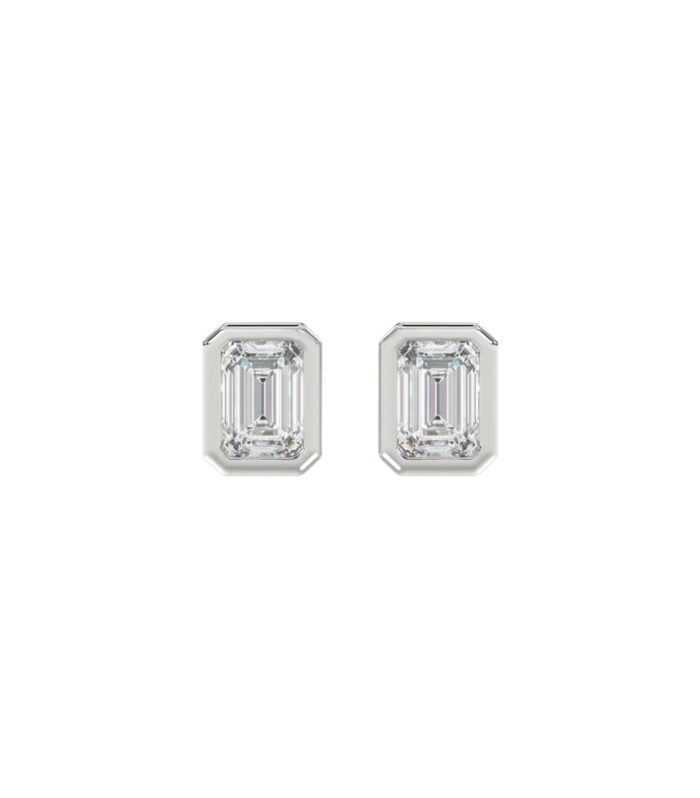 LADIES SOLITAIRE EARRINGS 1CT EMERALD DIAMOND 14K WHITE GOLD