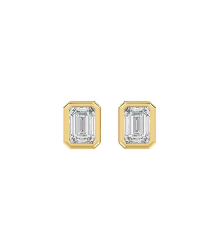 LADIES SOLITAIRE EARRINGS 1CT EMERALD DIAMOND 14K YELLOW GOLD