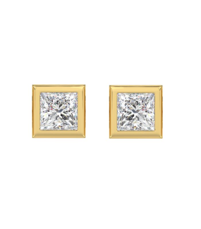 LADIES SOLITAIRE EARRINGS 3CT PRINCESS DIAMOND 14K YELLOW GOLD