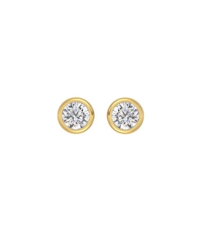LADIES SOLITAIRE EARRINGS 1CT ROUND DIAMOND 14K YELLOW GOLD