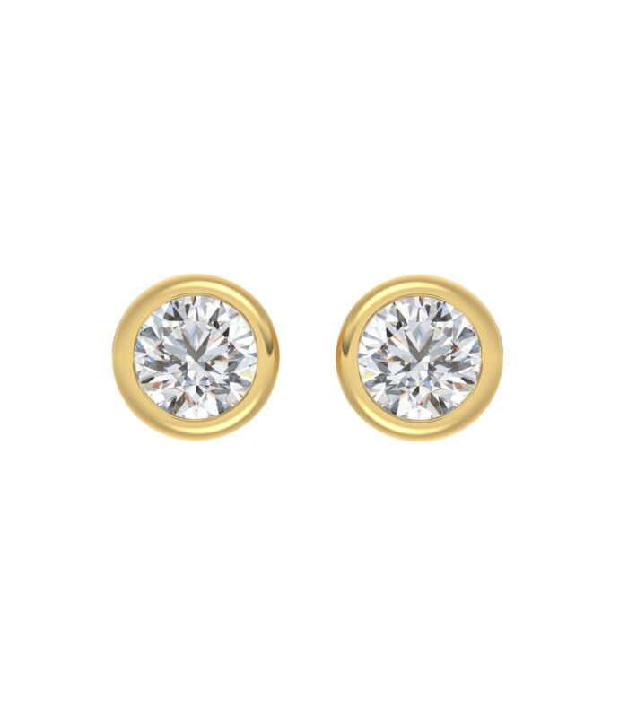 LADIES SOLITAIRE EARRINGS 3CT ROUND DIAMOND 14K YELLOW GOLD