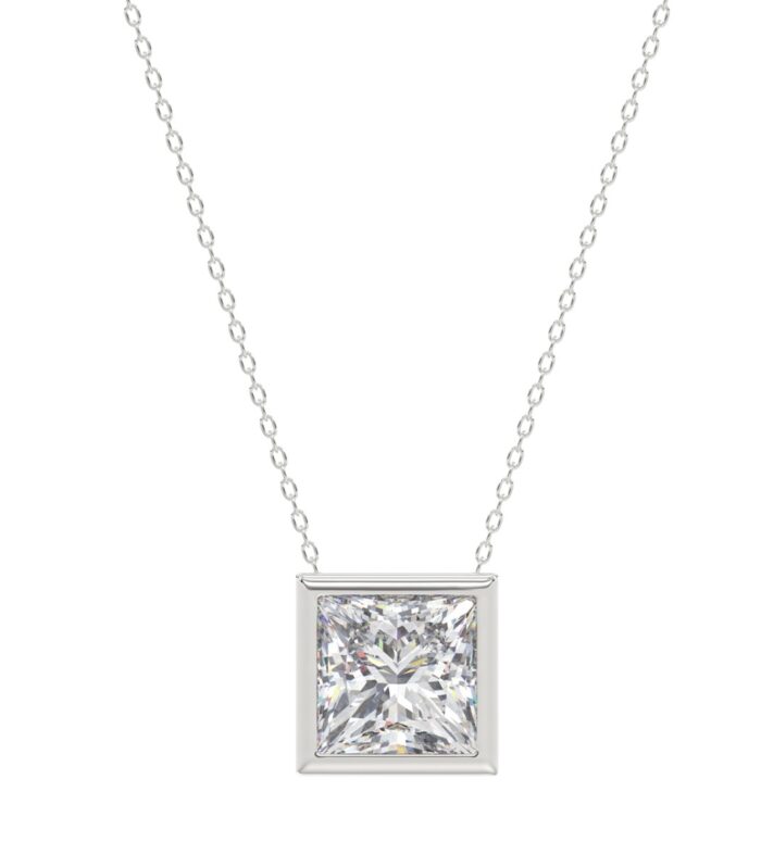 LADIES SOLITAIRE PENDANT 2CT PRINCESS DIAMOND 14K WHITE GOLD