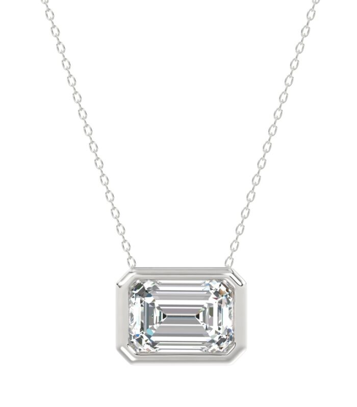 LADIES SOLITAIRE PENDANT 2CT EMERALD DIAMOND 14K WHITE GOLD