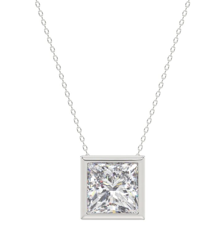LADIES SOLITAIRE PENDANT 3CT PRINCESS DIAMOND 14K WHITE GOLD