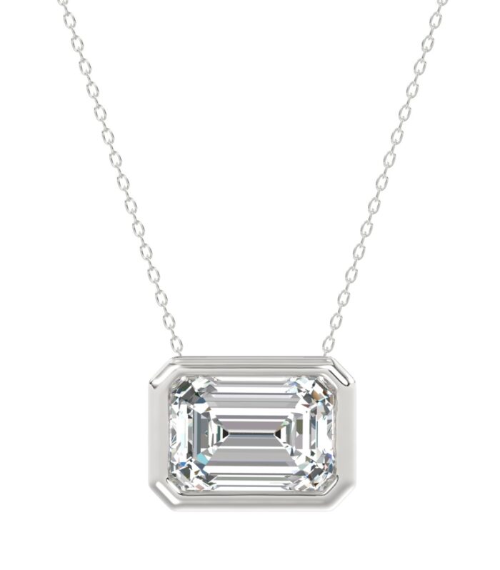 LADIES SOLITAIRE PENDANT 3CT EMERALD DIAMOND 14K WHITE GOLD