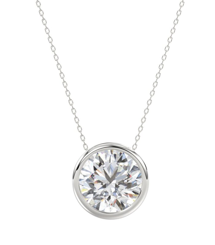 LADIES SOLITAIRE PENDANT 3CT ROUND DIAMOND 14K WHITE GOLD