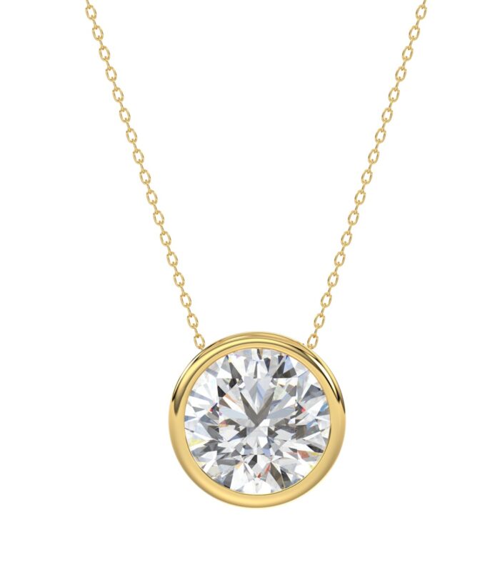 LADIES SOLITAIRE PENDANT 3CT ROUND DIAMOND 14K YELLOW GOLD
