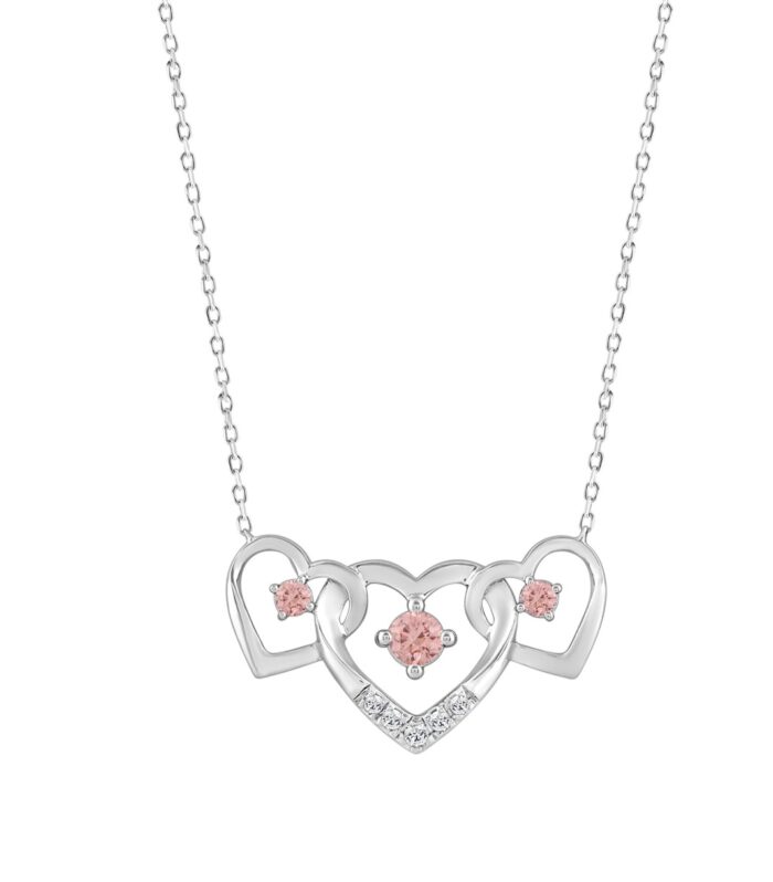 ETERNAL BLUSH COLLECTION LADIES NECKLACE 1/3CT ROUND DIAMOND 14K WHITE GOLD WITH CHAIN (CENTER STONE PINK ROUND DIAMOND 1/3CT)