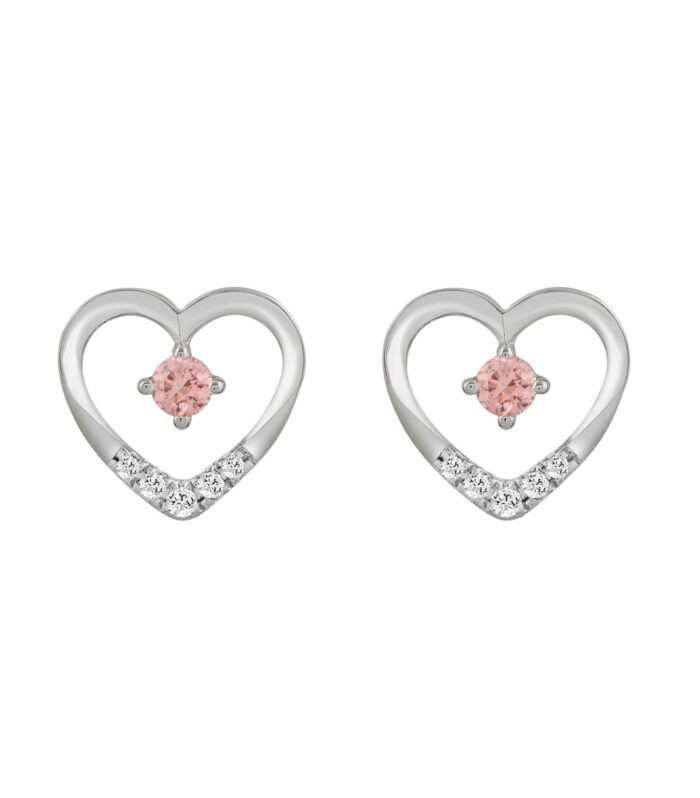 ETERNAL BLUSH COLLECTION LADIES EARRINGS 1/3CT ROUND DIAMOND 14K WHITE GOLD (CENTER STONE PINK ROUND DIAMOND 1/5CT)