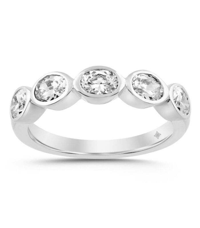 LADIES BAND 1CT OVAL DIAMOND 14K WHITE GOLD