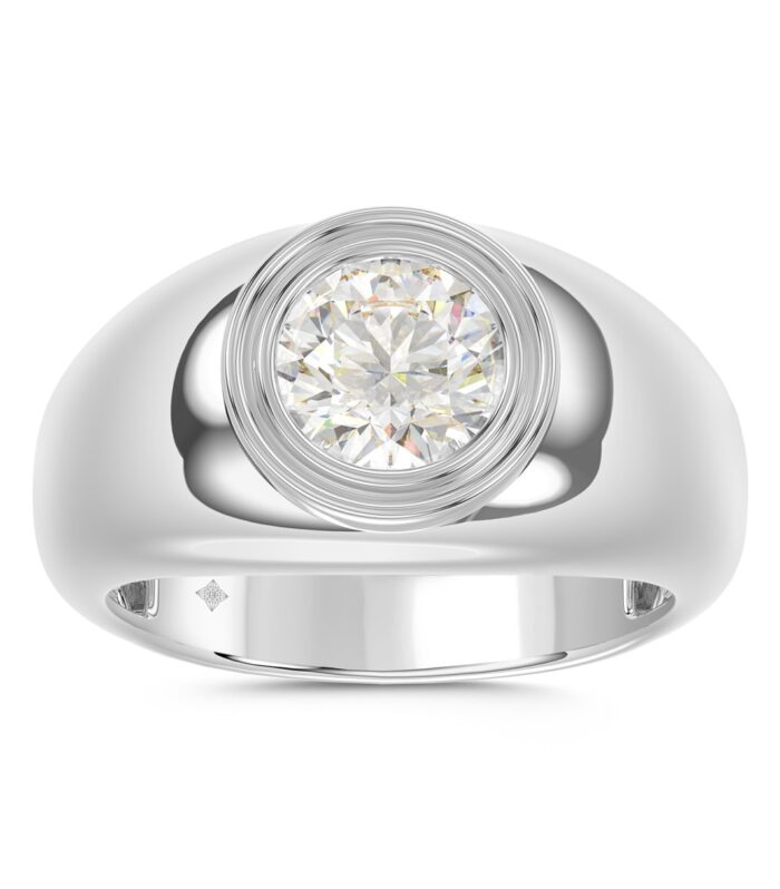 MEN'S RING 2CT ROUND DIAMOND 14K WHITE GOLD (CENTER STONE ROUND DIAMOND 2CT )