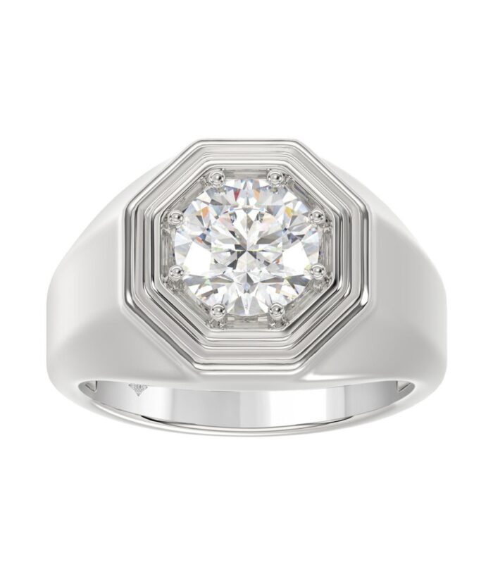 MEN'S RING 2CT ROUND DIAMOND 14K WHITE GOLD (CENTER STONE ROUND DIAMOND 2CT )