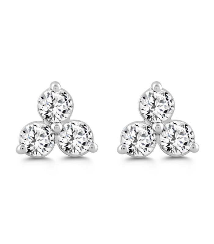 LADIES EARRINGS 1CT ROUND DIAMOND 14K WHITE GOLD