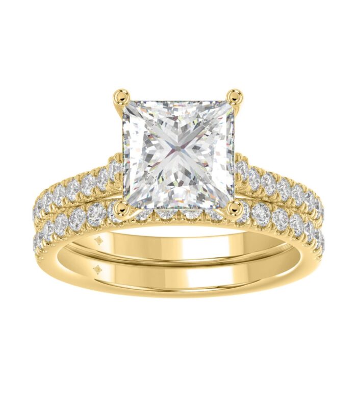 14K YELLOW GOLD 3 1/2CT ROUND/PRINCESS DIAMOND LADIES BRIDAL SET (CENTER STONE PRINCESS DIAMOND 3CT)