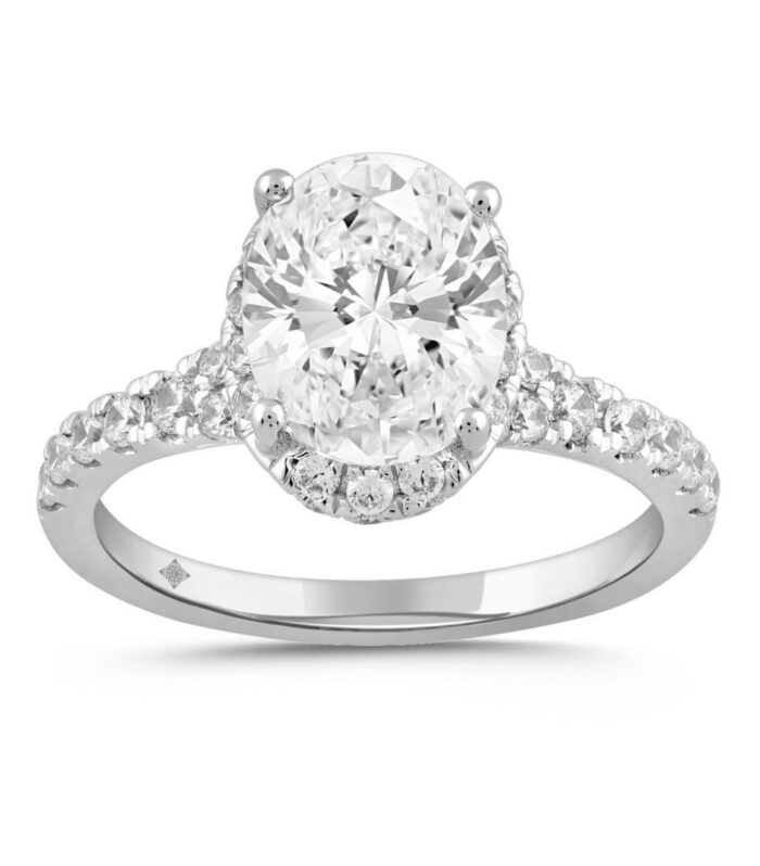 LADIES RING 2 3/4CT ROUND/OVAL DIAMOND 14K WHITE GOLD (CENTER STONE OVAL DIAMOND 2CT )