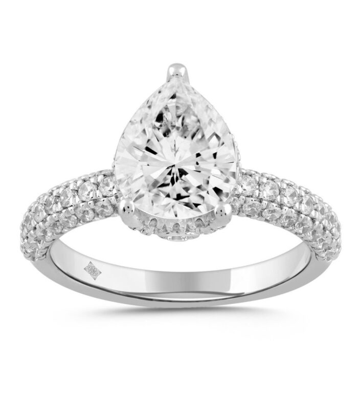 LADIES RING 2 3/4CT ROUND/PEAR DIAMOND 14K WHITE GOLD (CENTER STONE PEAR DIAMOND 2CT )