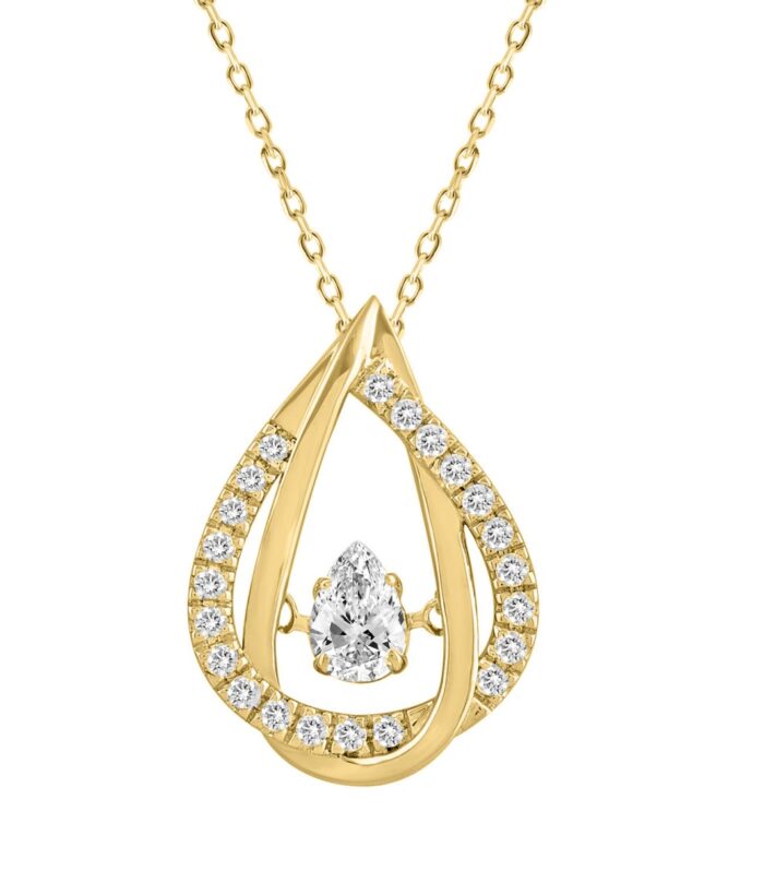 14K YELLOW GOLD 3/4CT ROUND/PEAR DIAMOND LADIES PENDANT WITH CHAIN (CENTER STONE PEAR DIAMOND 1/2CT)
