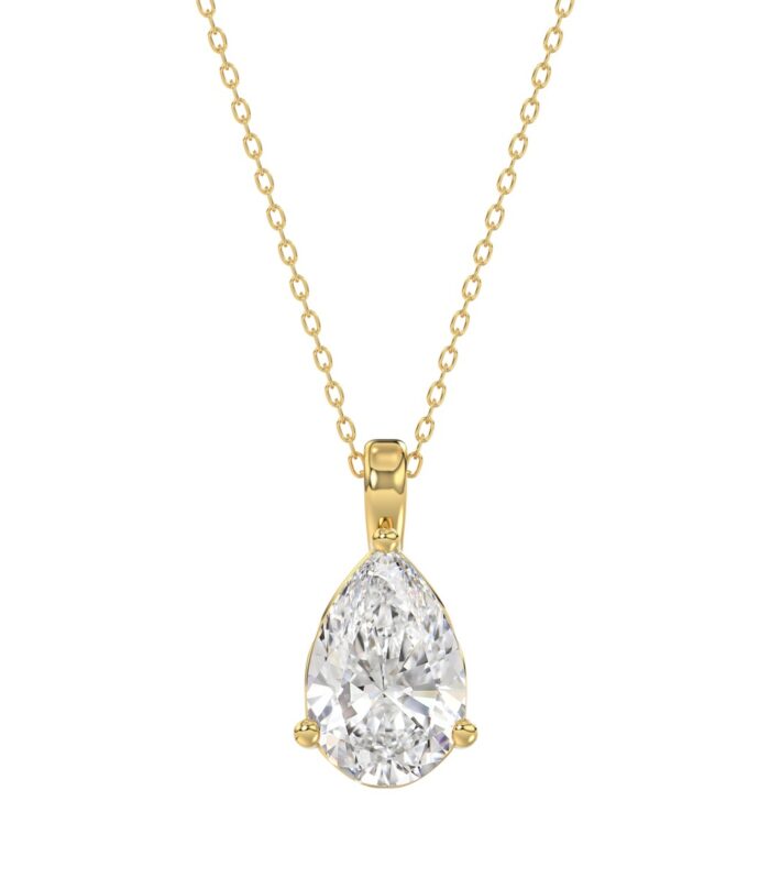 LADIES SOLITAIRE PENDANT 2 1/2CT PEAR DIAMOND 14K YELLOW GOLD