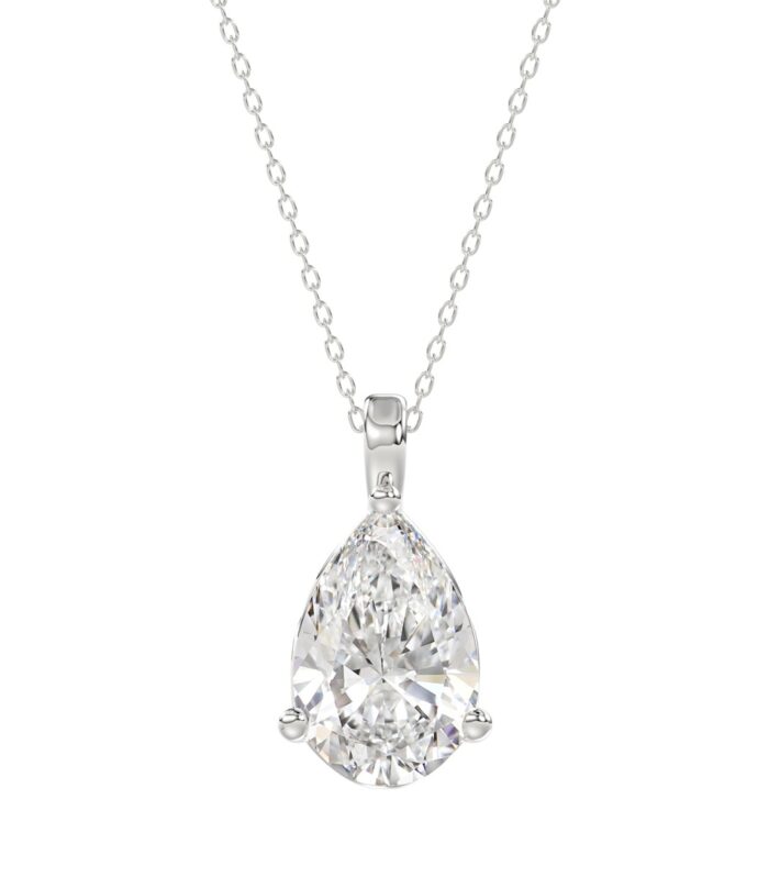 LADIES SOLITAIRE PENDANT 4CT PEAR DIAMOND 14K WHITE GOLD