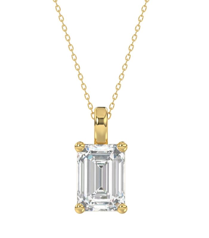 LADIES SOLITAIRE PENDANT WITH CHAIN 4CT EMERALD DIAMOND 14K YELLOW GOLD