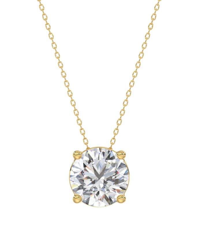 LADIES SOLITAIRE PENDANT WITH UNDER-PASS CHAIN 2 1/2CT ROUND DIAMOND 14K YELLOW GOLD