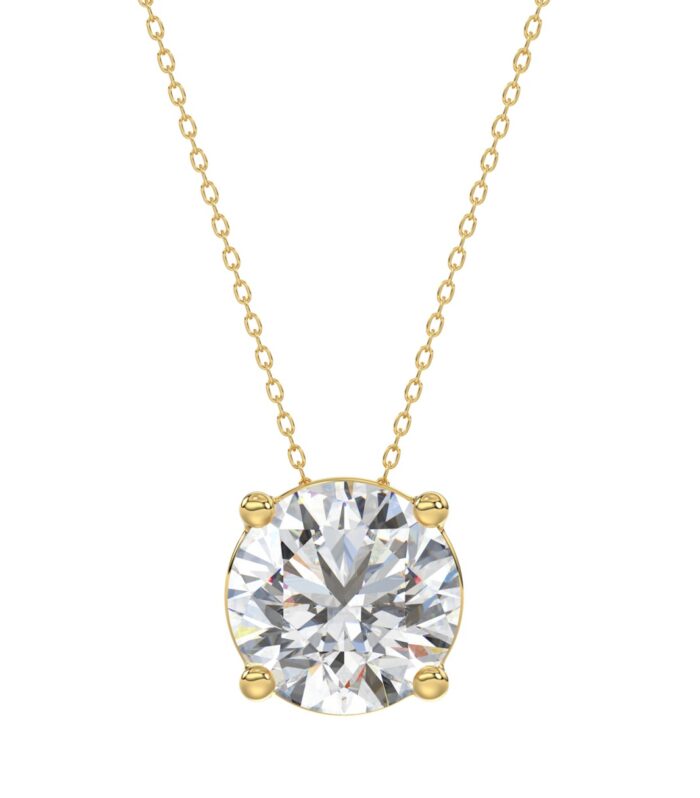 LADIES SOLITAIRE PENDANT WITH UNDER-PASS CHAIN 4CT ROUND DIAMOND 14K YELLOW GOLD