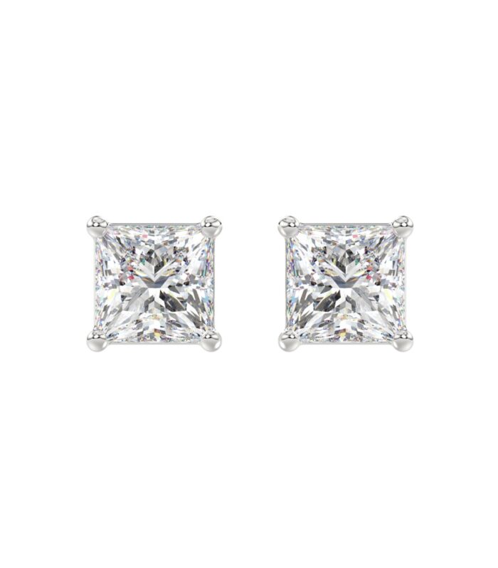 LADIES SOLITAIRE EARRINGS 4CT PRINCESS DIAMOND 14K WHITE GOLD