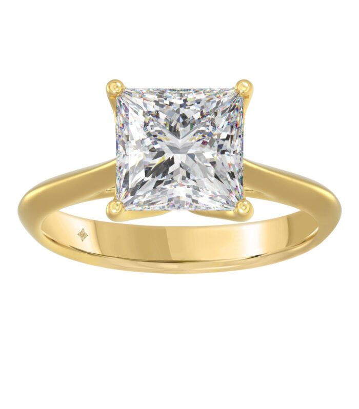 LADIES SOLITAIRE RING 4CT PRINCESS DIAMOND 14K YELLOW GOLD