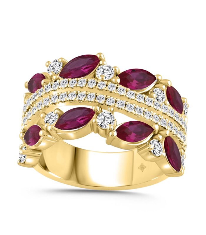 14K YELLOW GOLD 2.00CT ROUND/MARQUISE DIAMOND LADIES RING (RUBY DIAMOND 1 1/2CT)