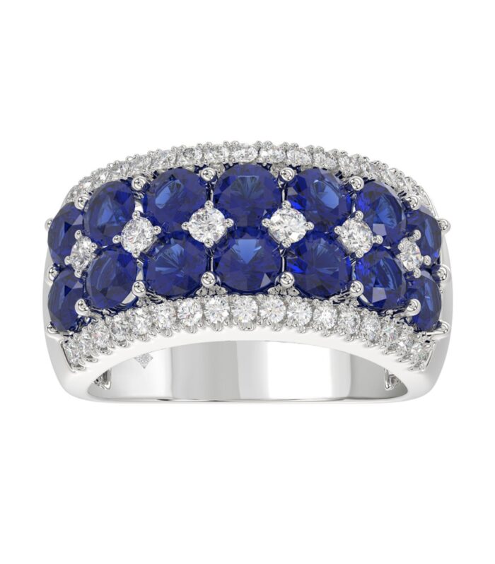 14K WHITE GOLD 4.00CT ROUND/ROUND BLUE SAPPHIRE DIAMOND LADIES RING