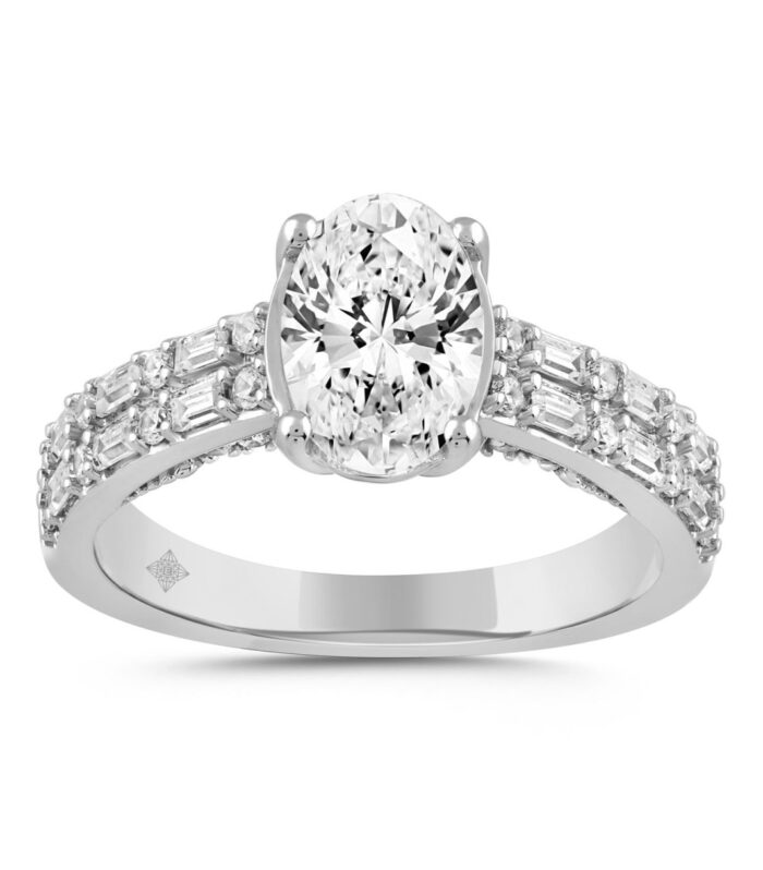 LADIES RING 2 1/2CT ROUND/BAGUETTE/OVAL DIAMOND 14K WHITE GOLD (CENTER STONE OVAL DIAMOND 2CT )