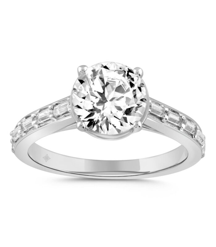 LADIES RING 2 1/4CT ROUND/BAGUETTE DIAMOND 14K WHITE GOLD (CENTER STONE ROUND DIAMOND 2CT )