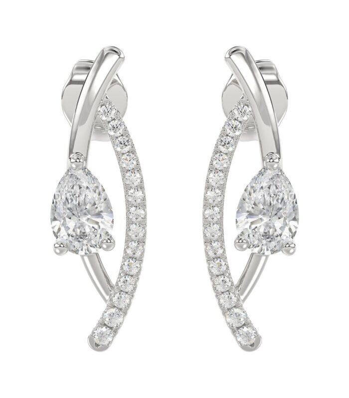 14K WHITE GOLD 1.00CT ROUND/PEAR DIAMOND LADIES EARRINGS