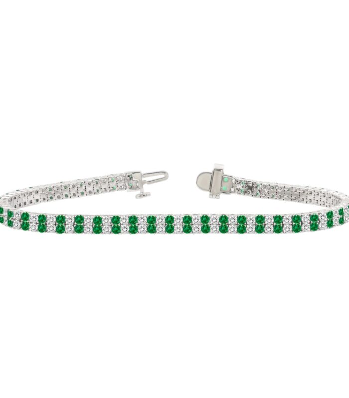 LADIES BRACELET 3CT ROUND/ROUND GREEN EMERALD DIAMOND 14K WHITE GOLD (ROUND GREEN EMERALD DIAMOND 2 3/4CT )