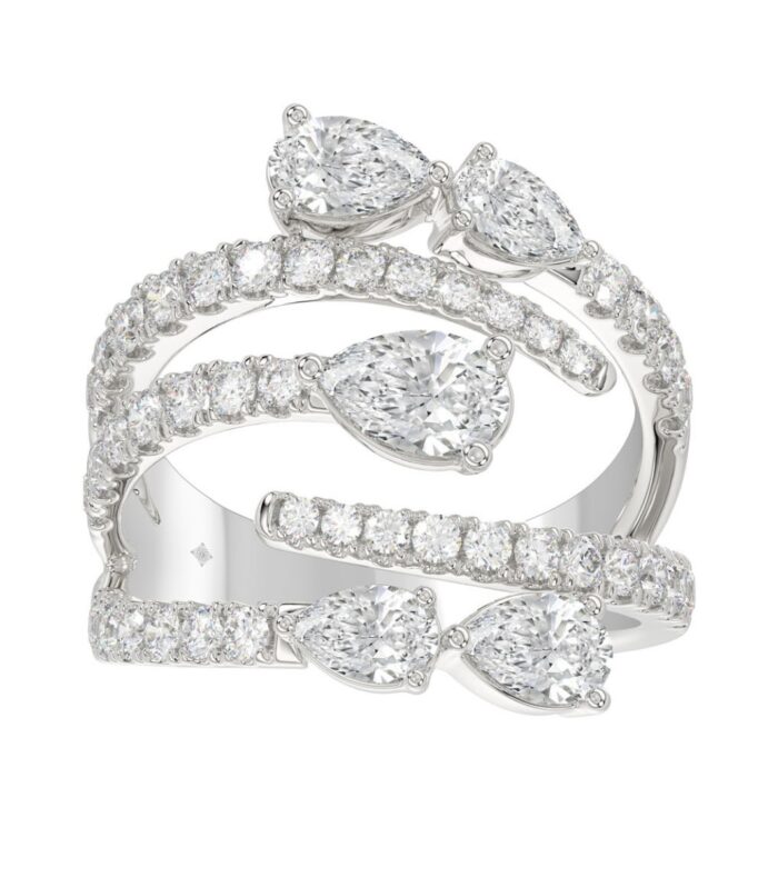 LADIES RING 2 1/2CT ROUND/PEAR DIAMOND 14K WHITE GOLD